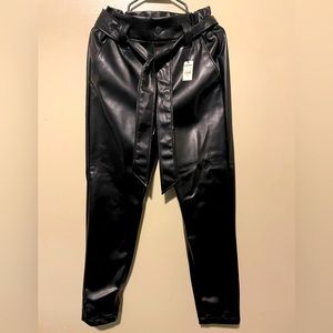 Super High Waisted Faux Leather Paperbag Waist Pant size Small